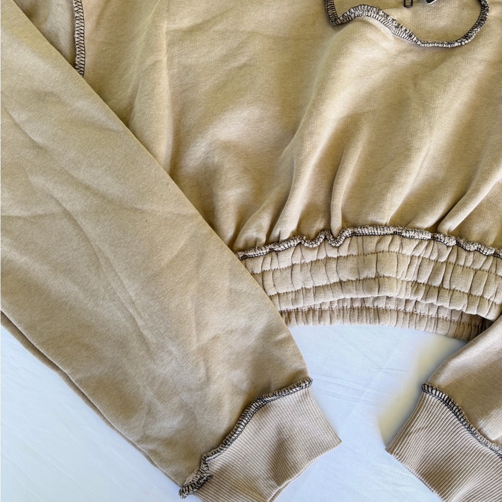 Fashion Nova Cropped Half Zip Cropped Sweater in Tan - Picture 2 of 5